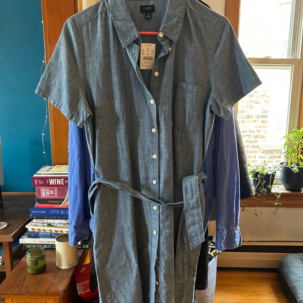 J. Crew Blue Chambray Button-Up Shirt Dress